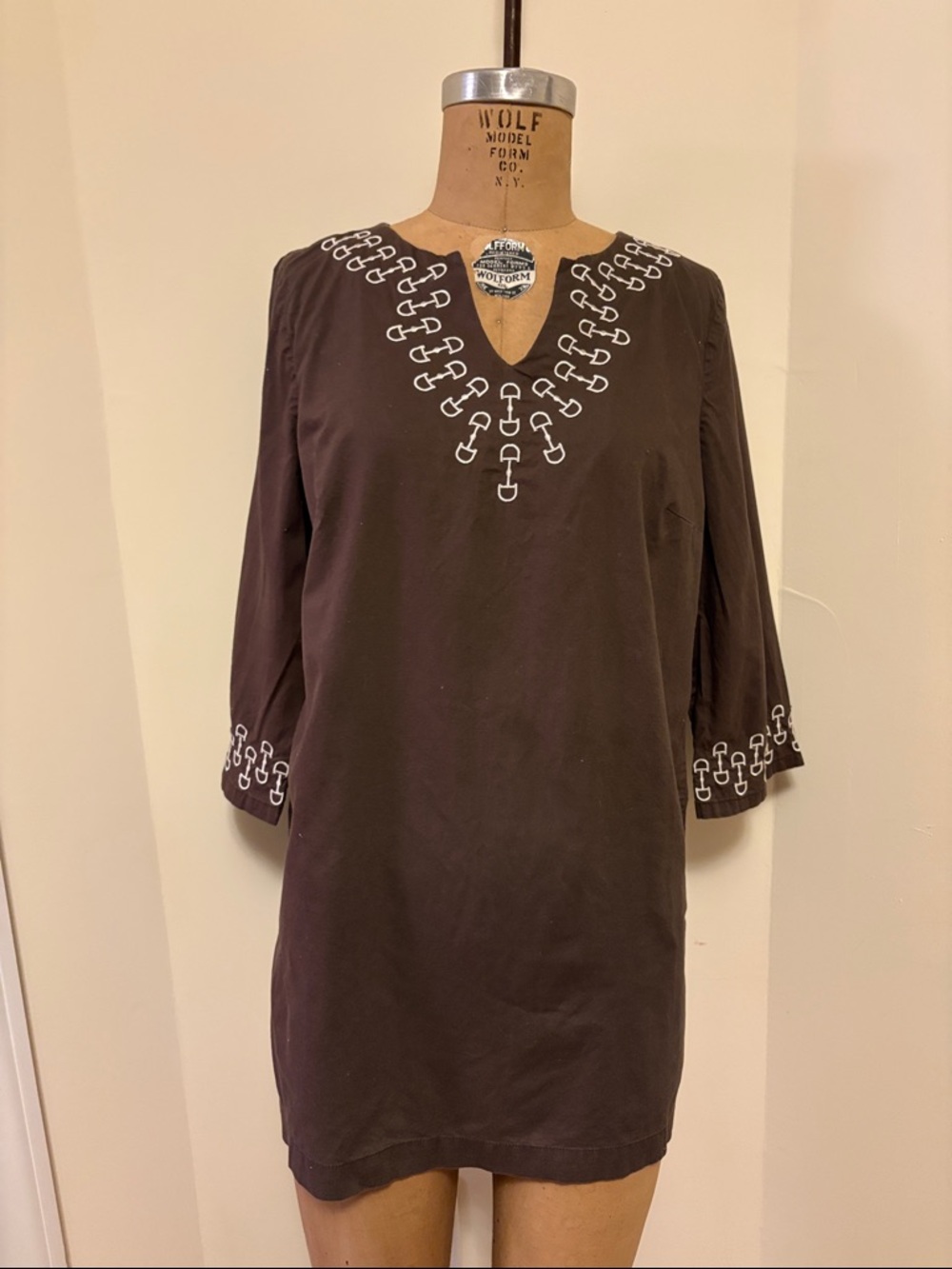 Women’s Brown Tunic with Embroidered Neckline